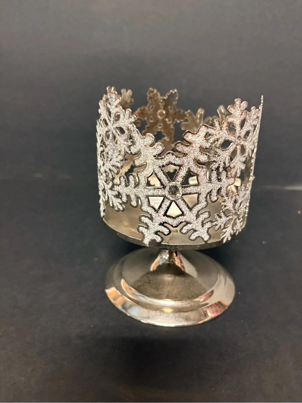 Bath & Body Works Silver Accent  Snowflake Pedestal Candle Holder